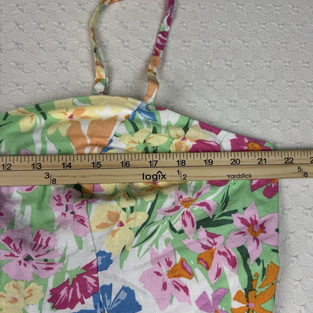 Old Navy Cami Romper Womens 2X Linen Blend Floral Sweetheart Smocking Beachy - Picture 7 of 9